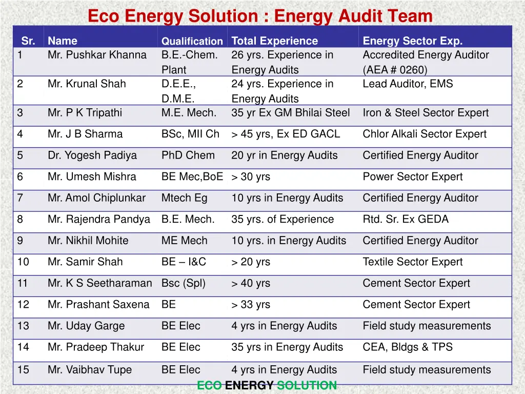 eco energy solution energy audit team