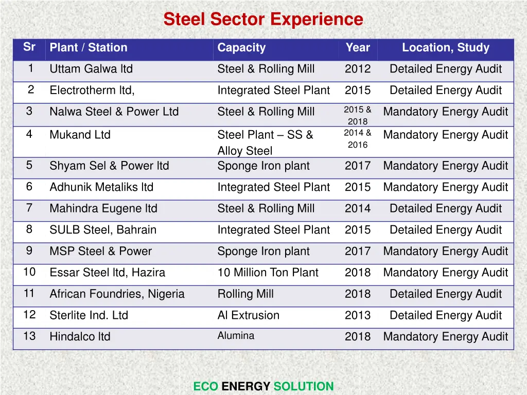 steel sector experience