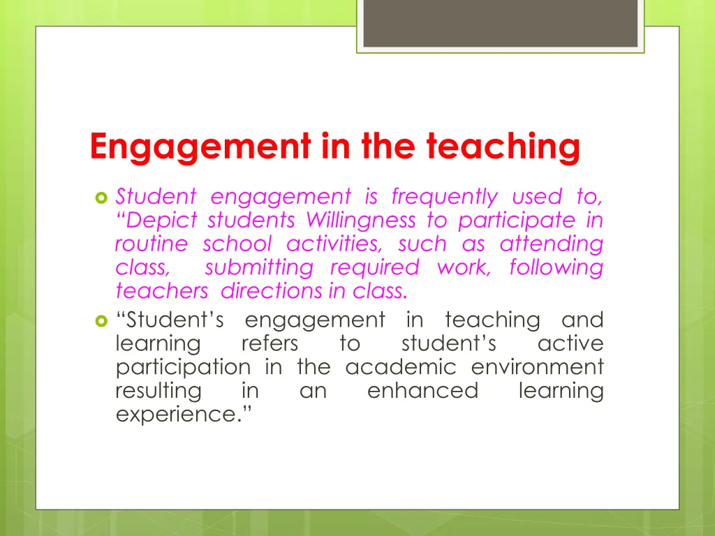 engagement in the teaching