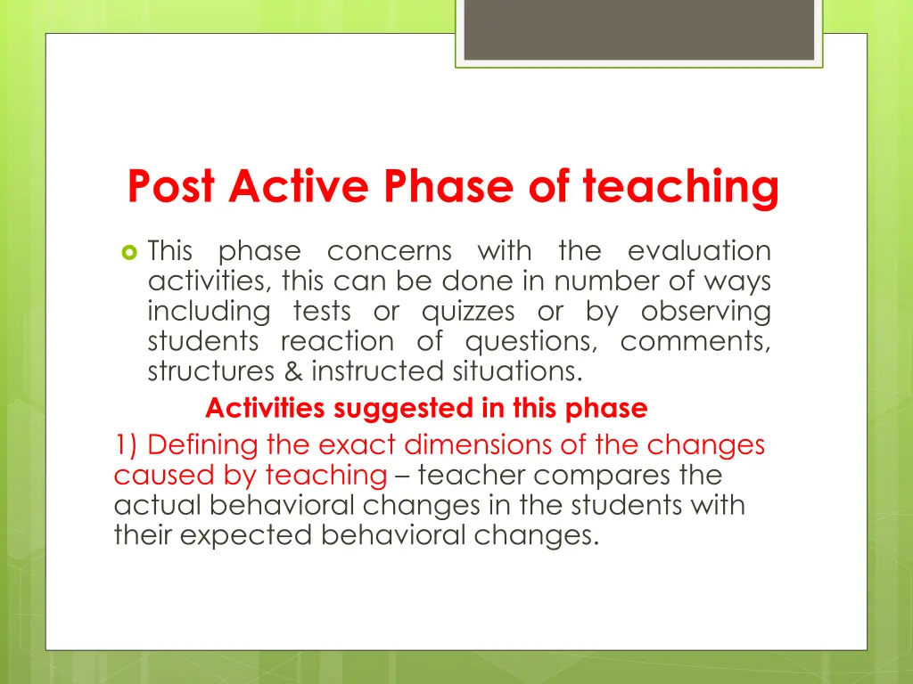 post active phase of teaching