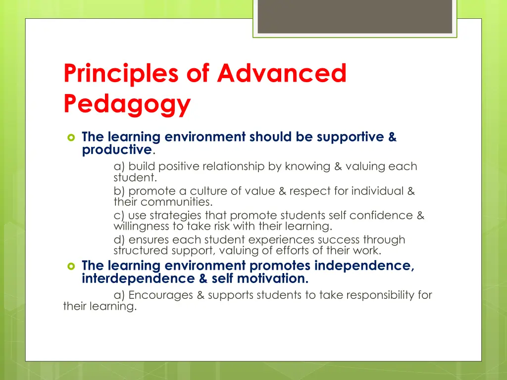 principles of advanced pedagogy