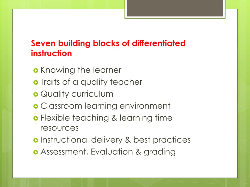 seven building blocks of differentiated