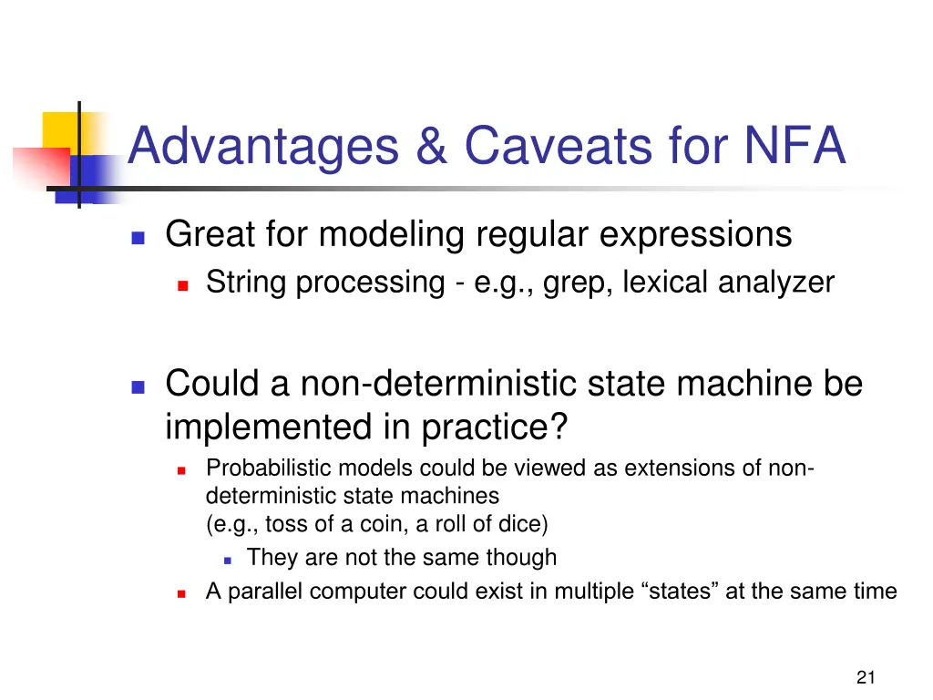 advantages caveats for nfa