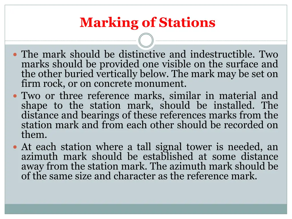 marking of stations