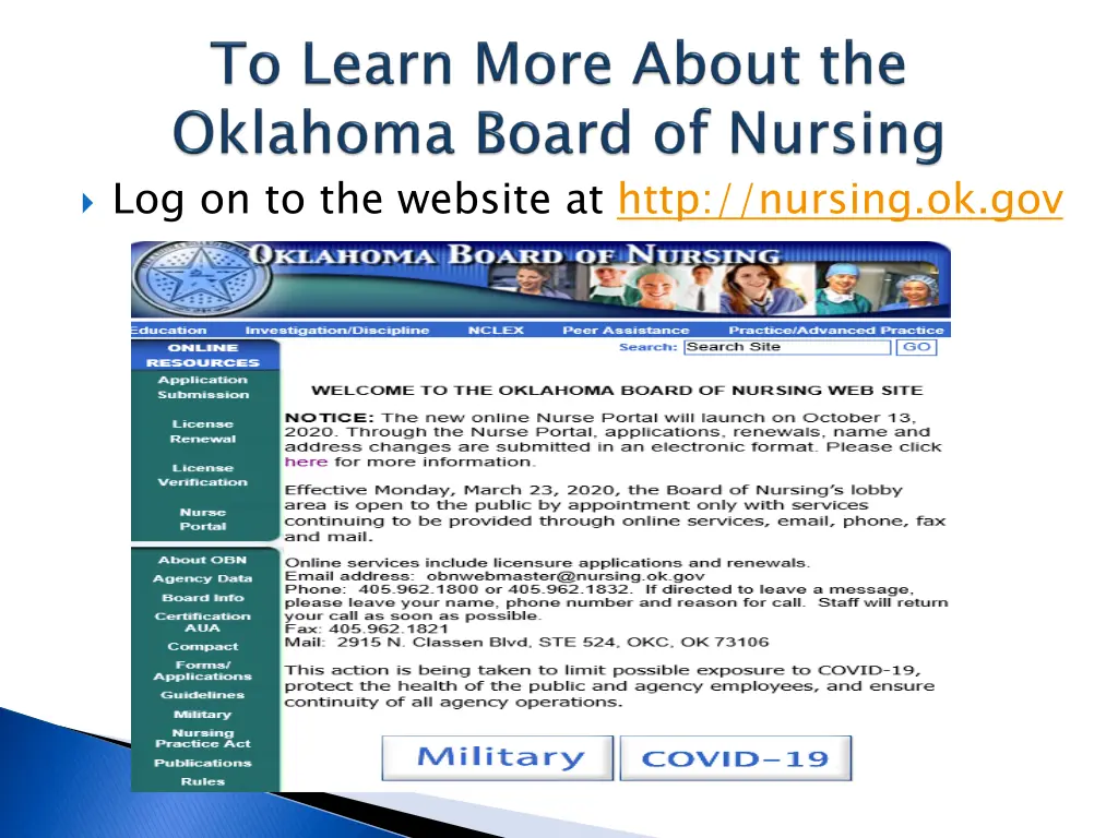 log on to the website at http nursing ok gov