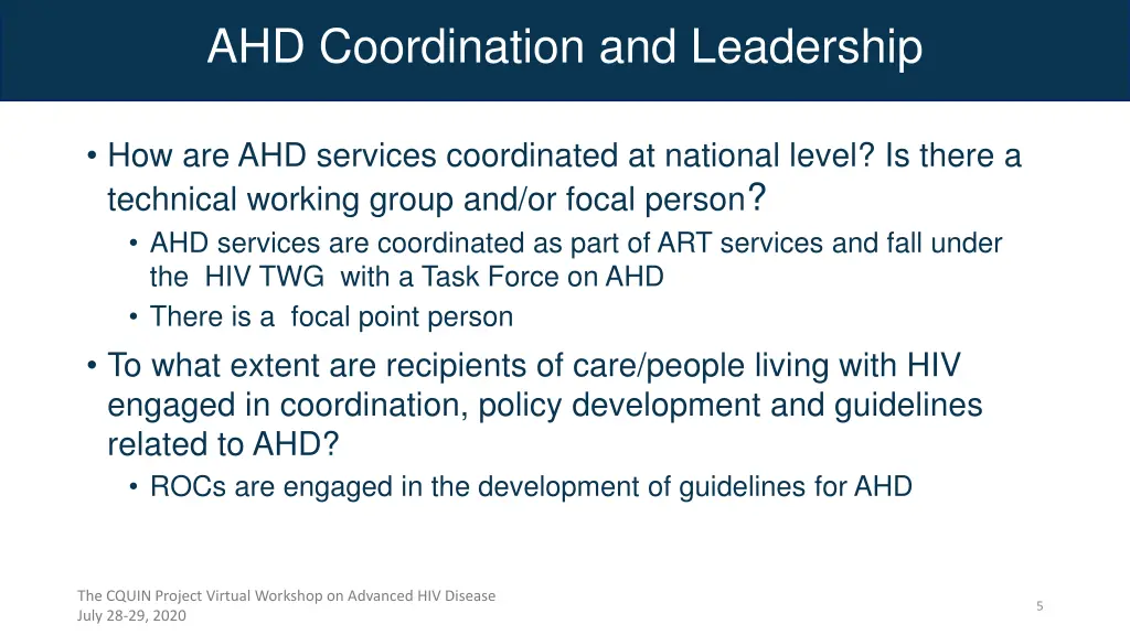 ahd coordination and leadership