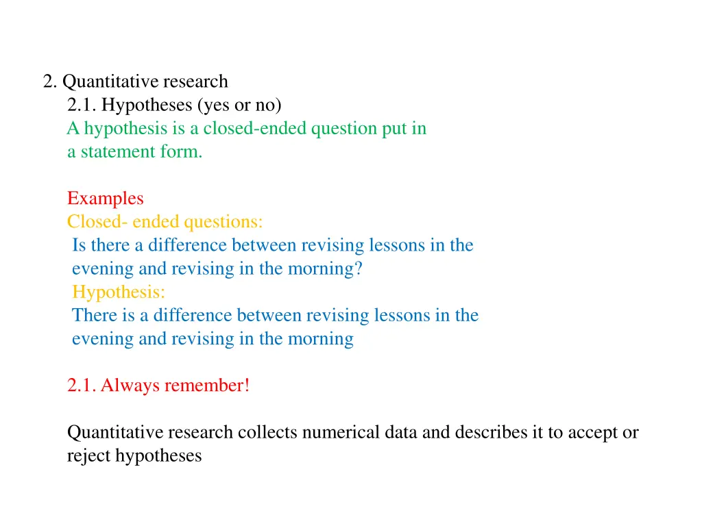 2 quantitative research 2 1 hypotheses