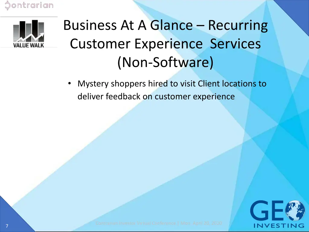 business at a glance recurring customer