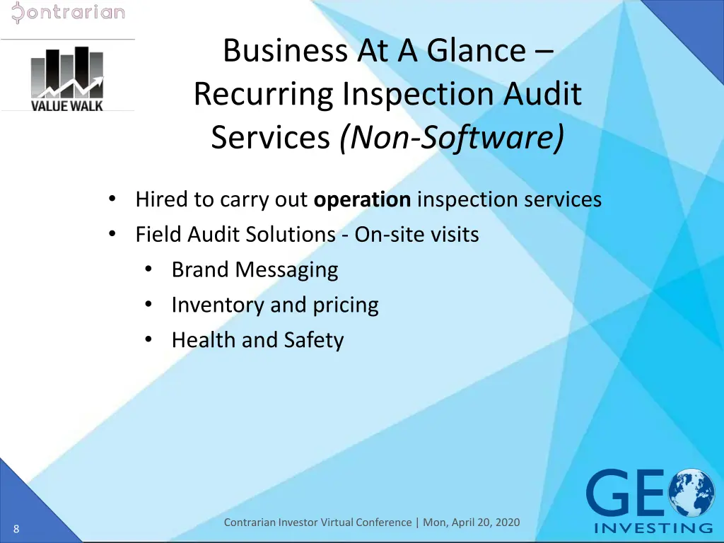 business at a glance recurring inspection audit