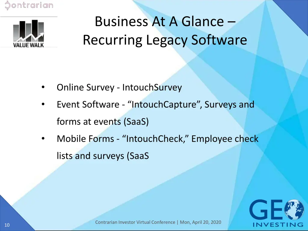 business at a glance recurring legacy software