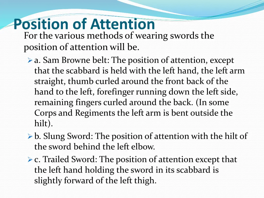 position of attention for the various methods