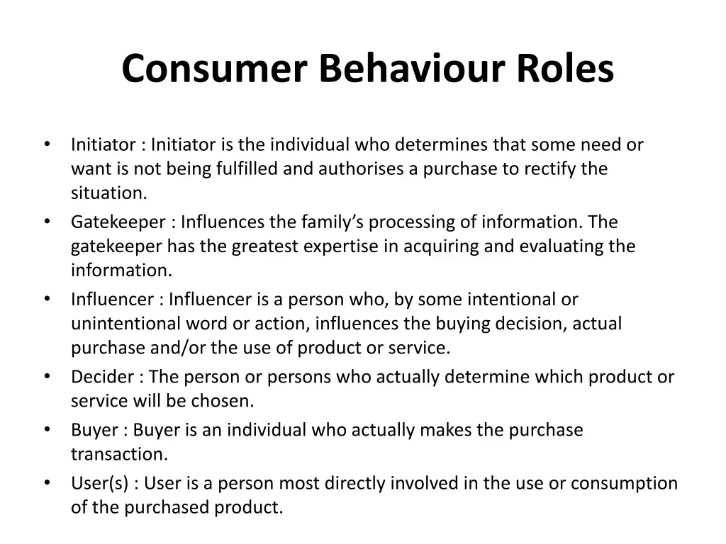 consumer behaviour roles