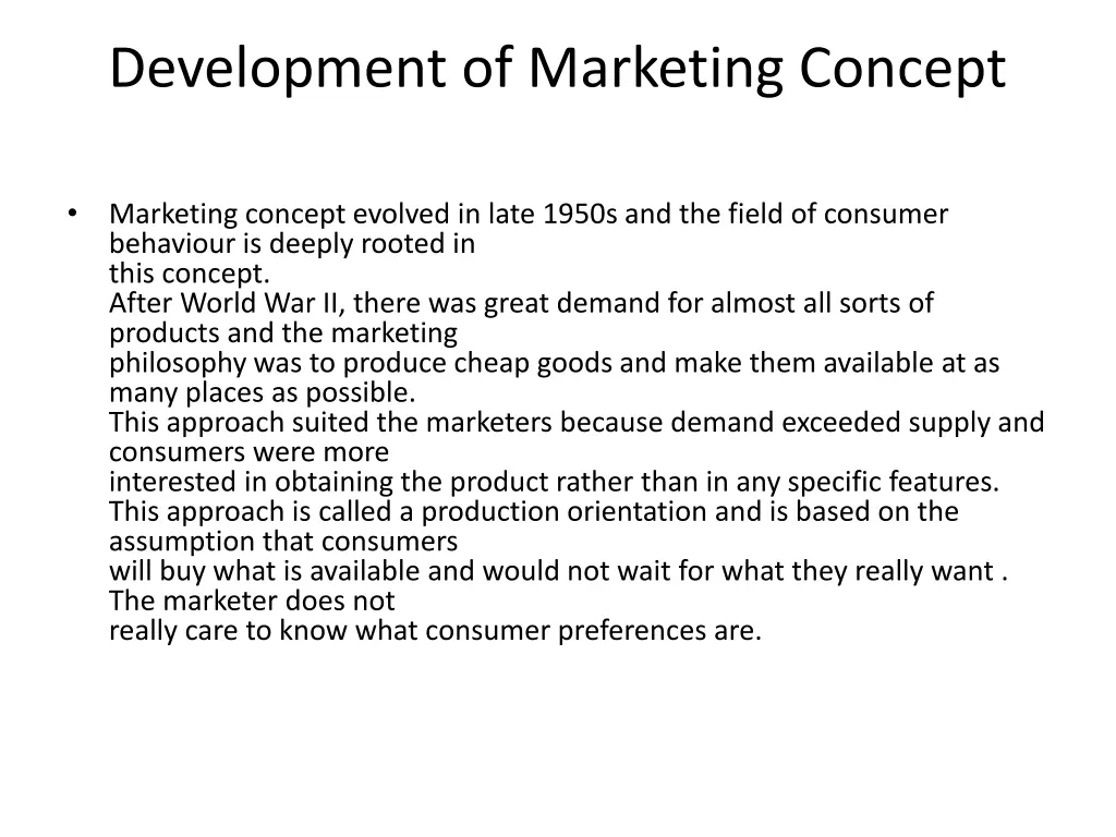 development of marketing concept