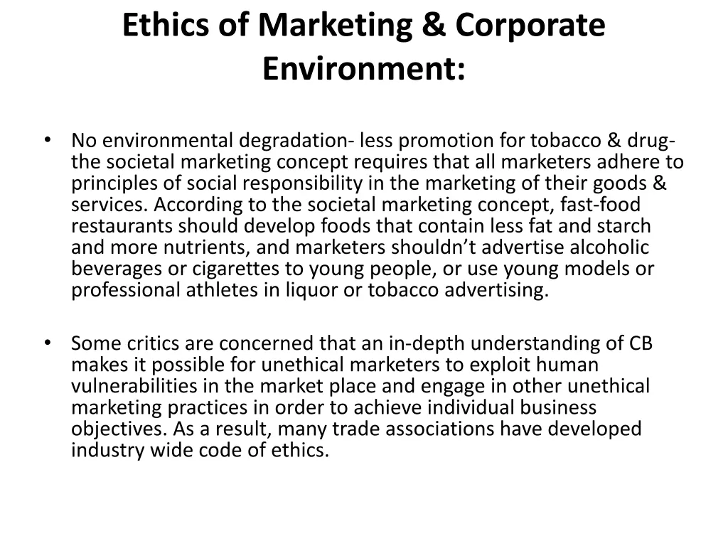 ethics of marketing corporate environment