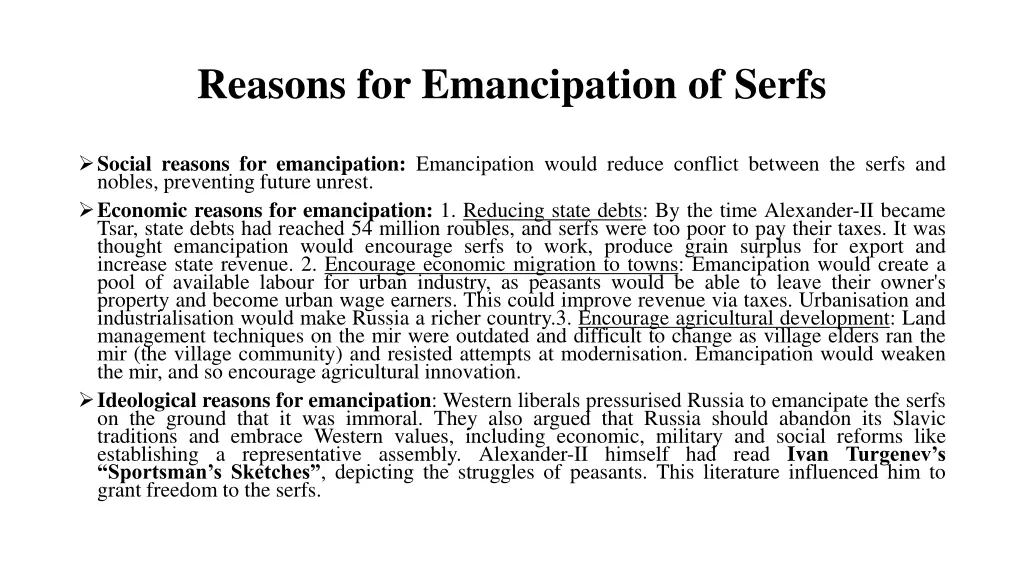 reasons for emancipation of serfs 1