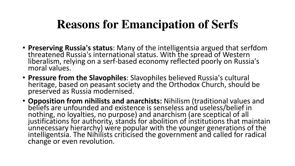 reasons for emancipation of serfs 2