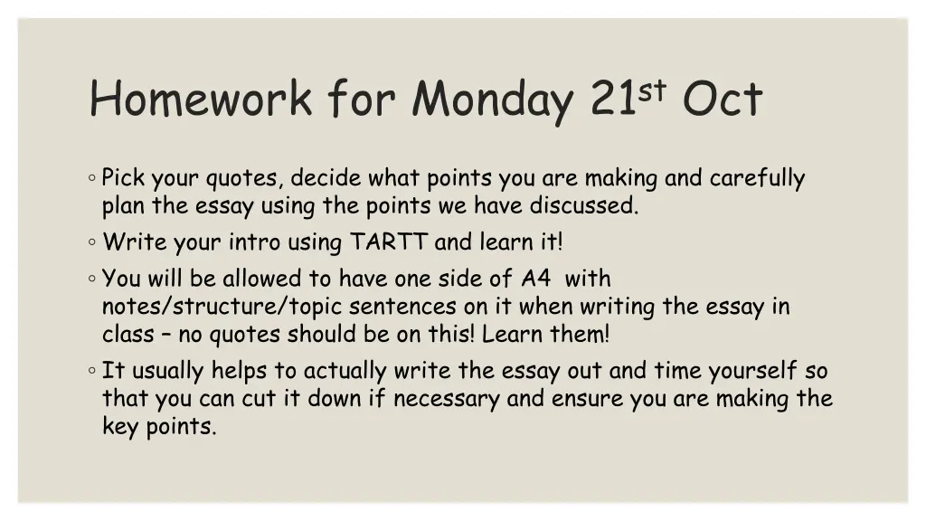 homework for monday 21 st oct