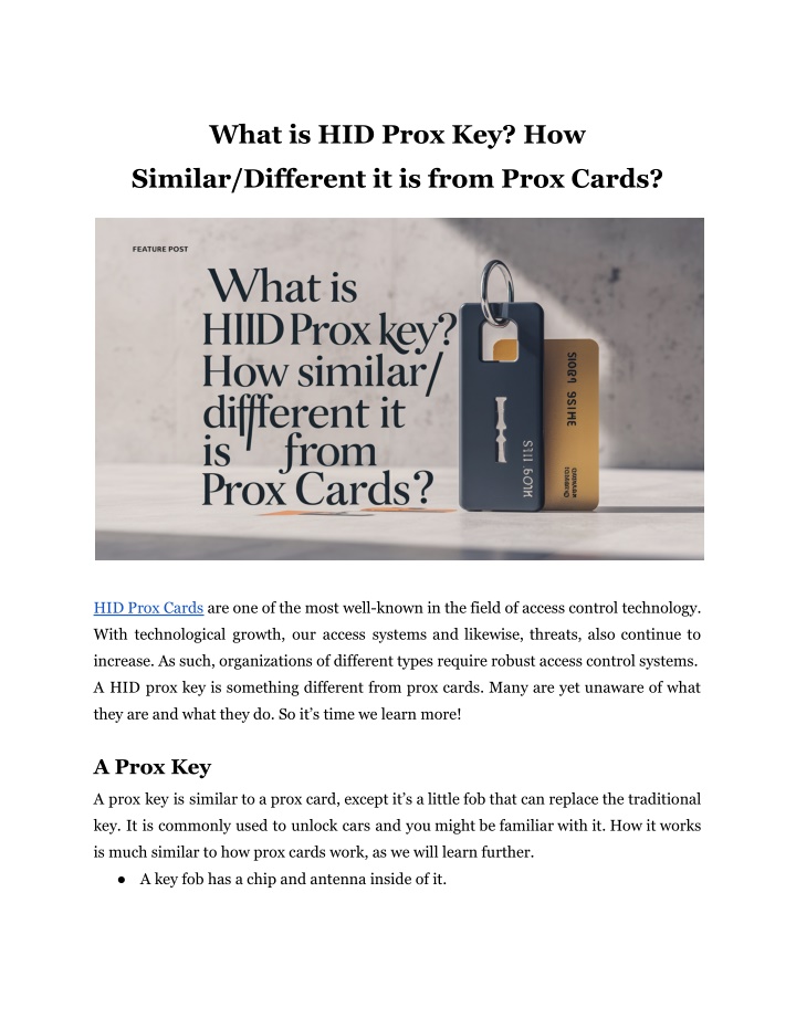 what is hid prox key how