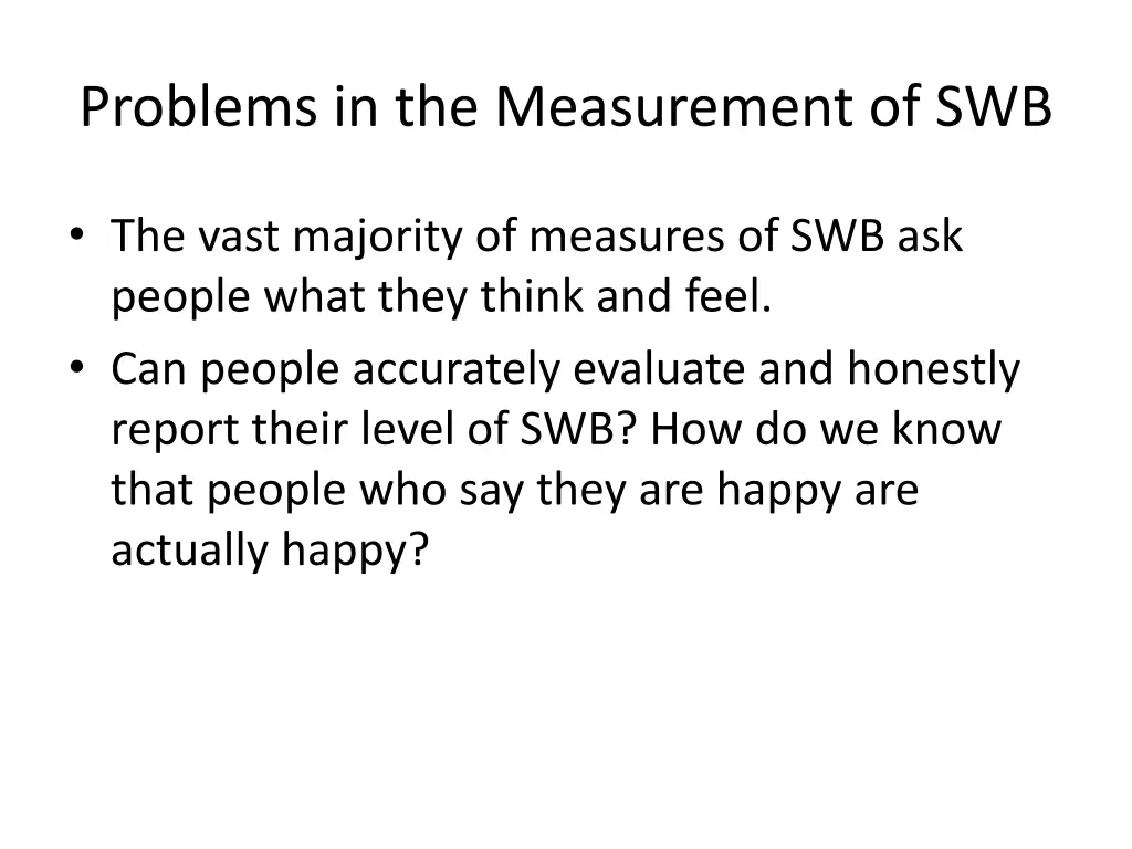 problems in the measurement of swb 1