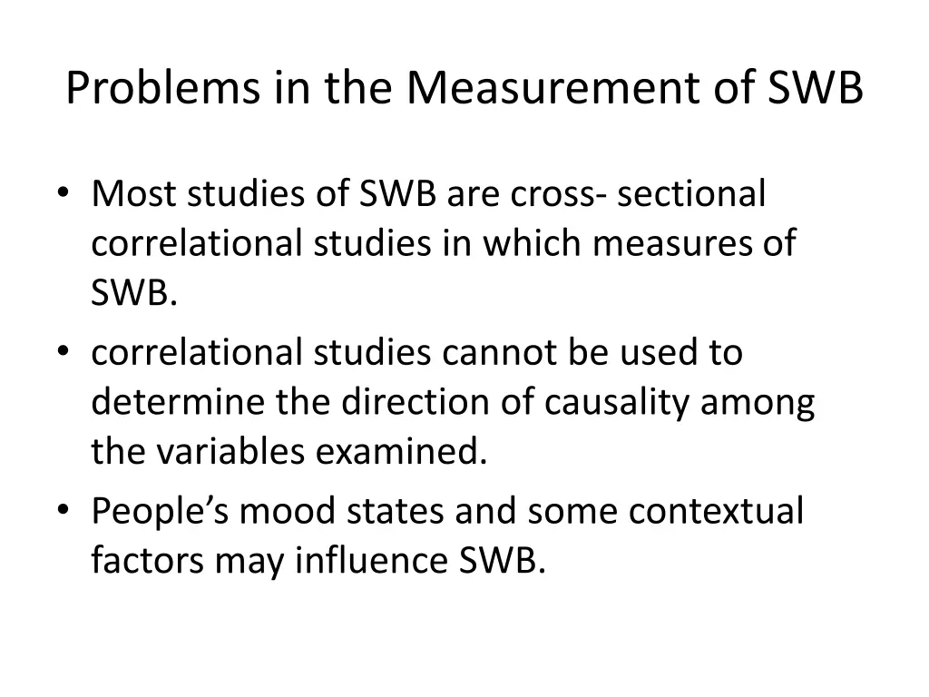 problems in the measurement of swb 2