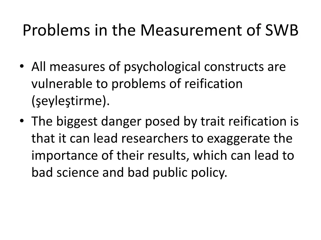 problems in the measurement of swb 3