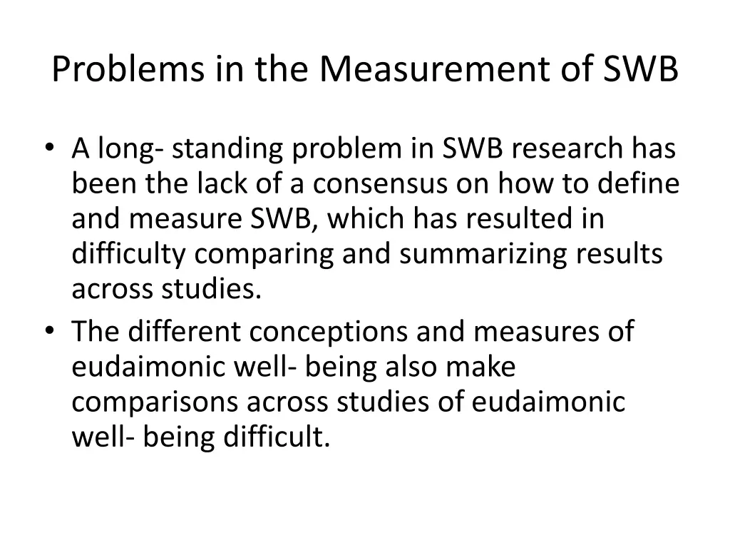 problems in the measurement of swb