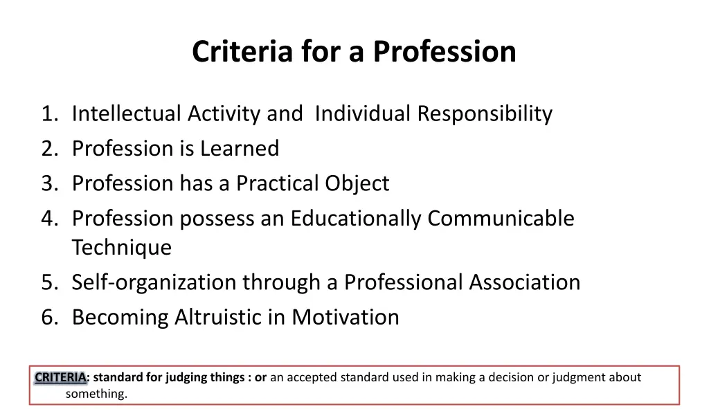 criteria for a profession