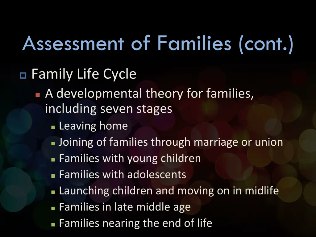 assessment of families cont