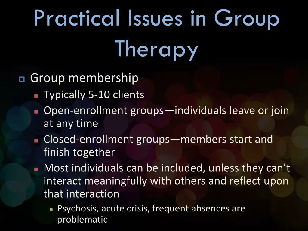 practical issues in group therapy