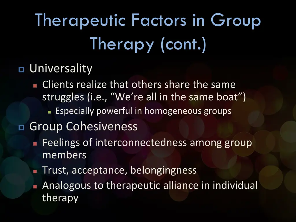 therapeutic factors in group therapy cont