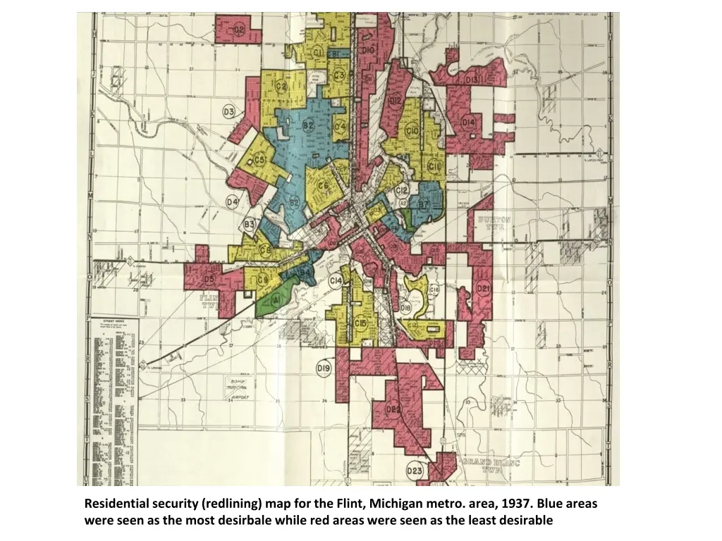 residential security redlining map for the flint