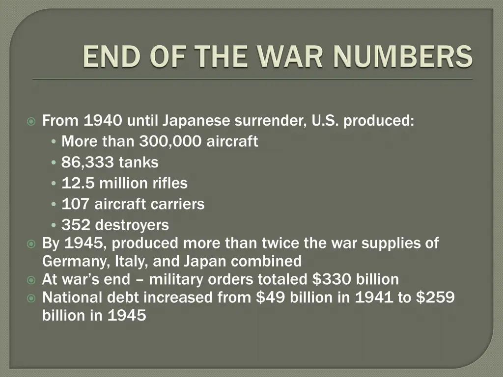 from 1940 until japanese surrender u s produced