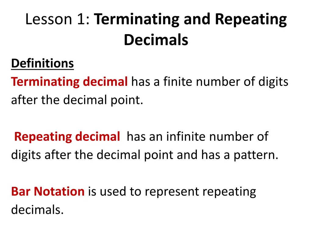 lesson 1 terminating and repeating decimals 1