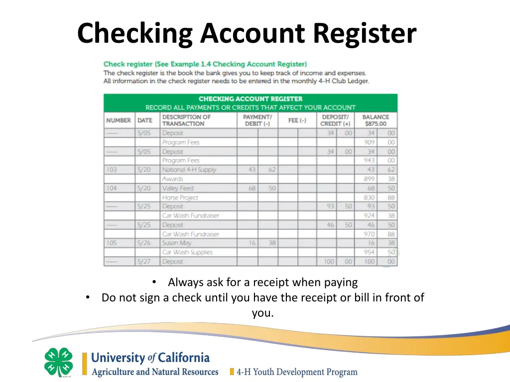 checking account register