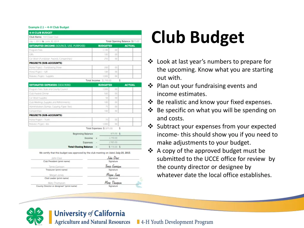 club budget