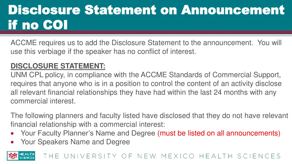 disclosure statement on announcement disclosure