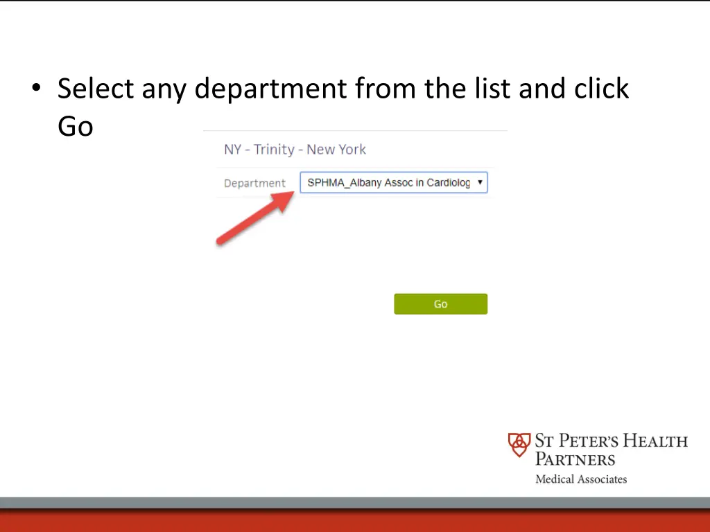 select any department from the list and click go