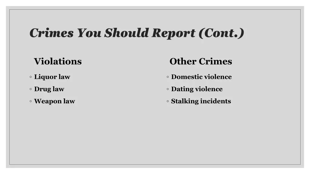 crimes you should report cont 2