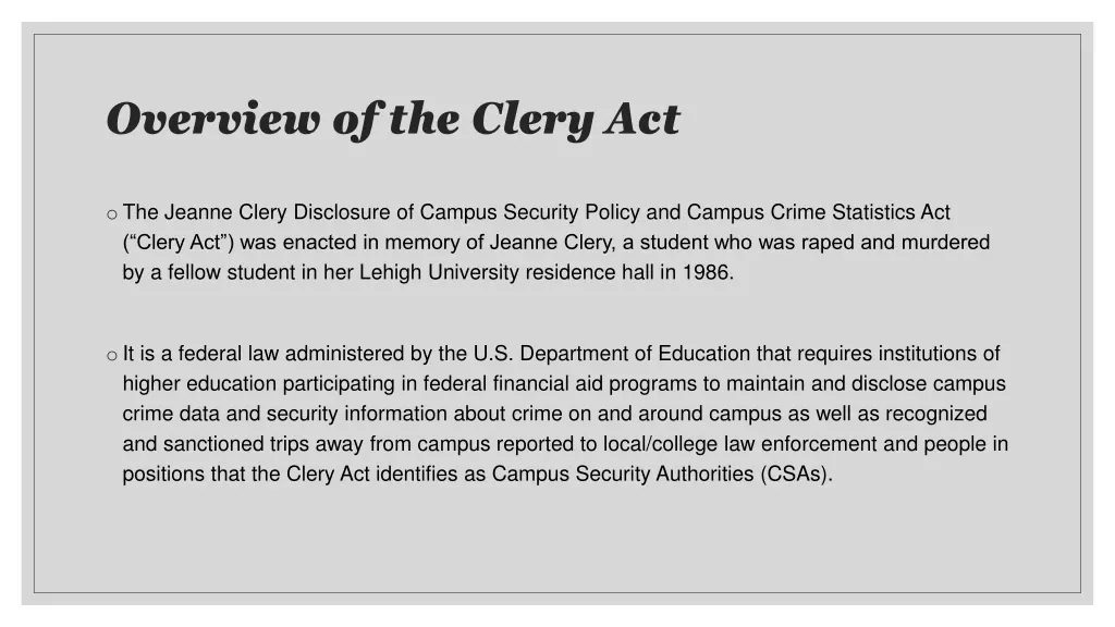 overview of the clery act