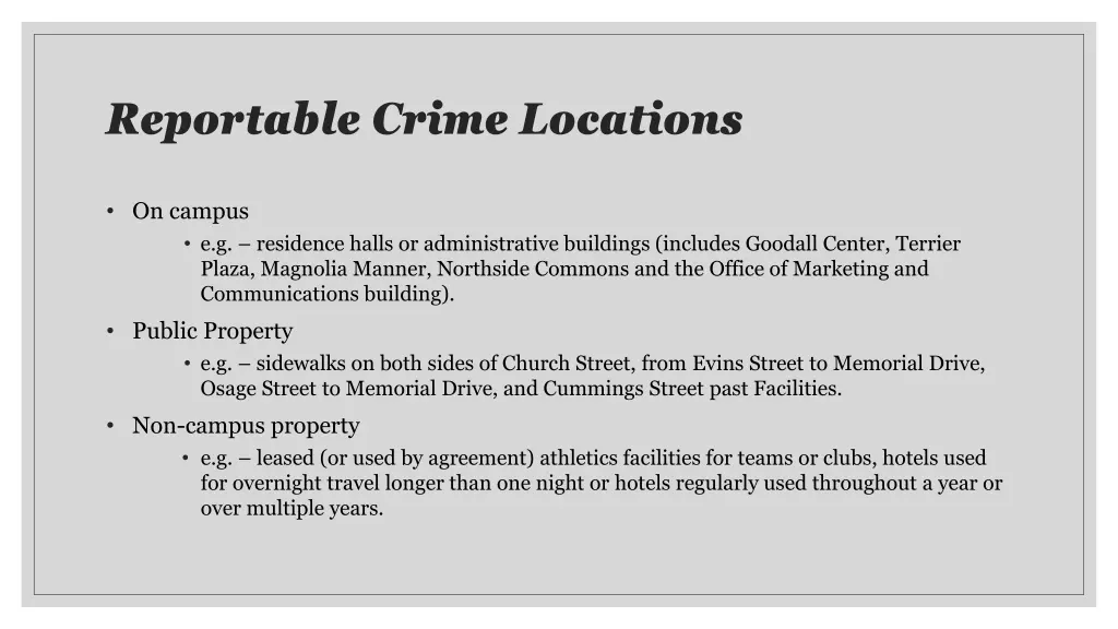 reportable crime locations