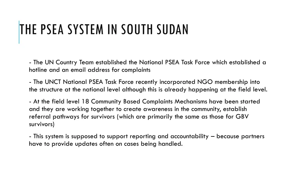 the psea system in south sudan