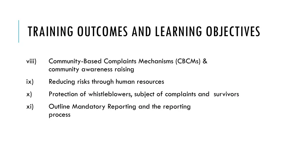 training outcomes and learning objectives 1