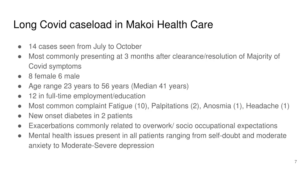 long covid caseload in makoi health care