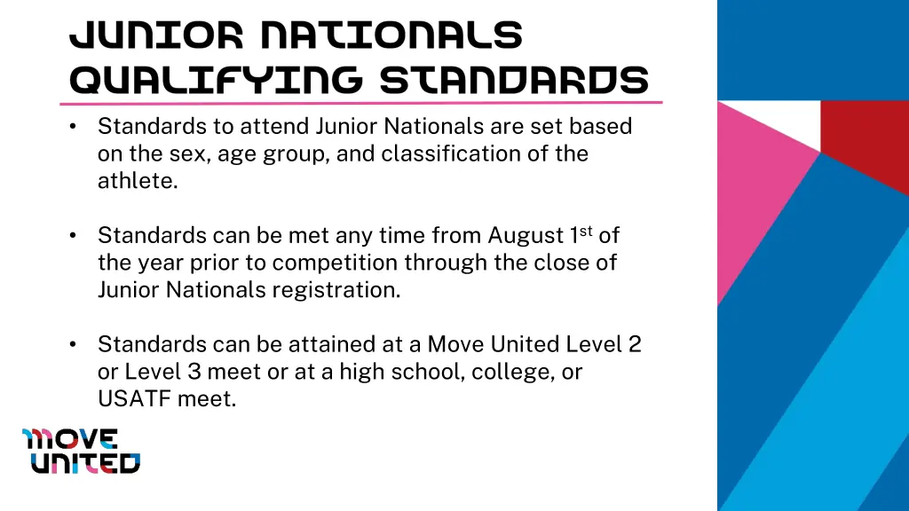 standards to attend junior nationals