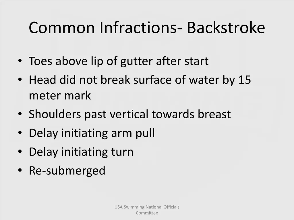 common infractions backstroke