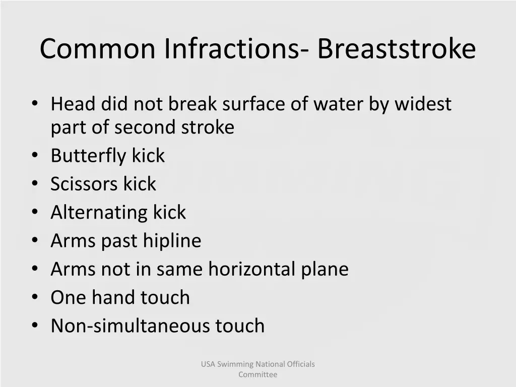 common infractions breaststroke