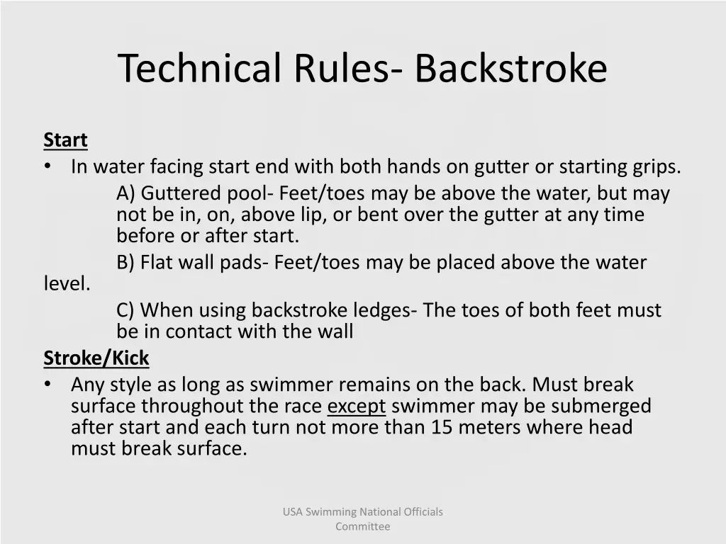 technical rules backstroke