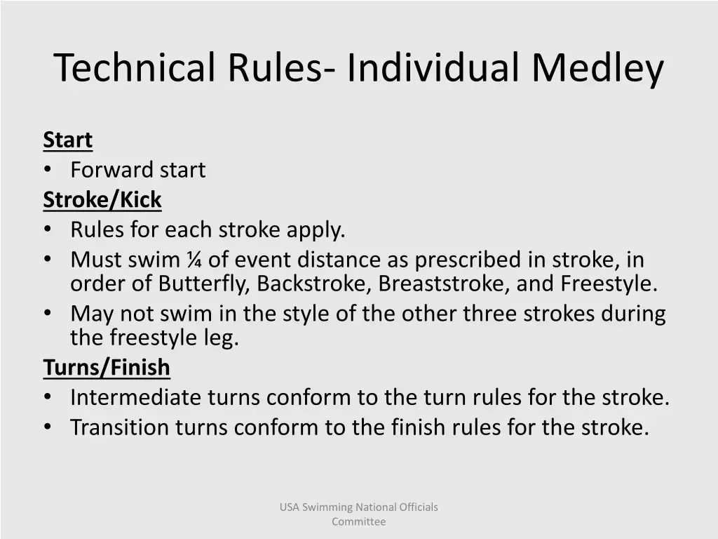 technical rules individual medley