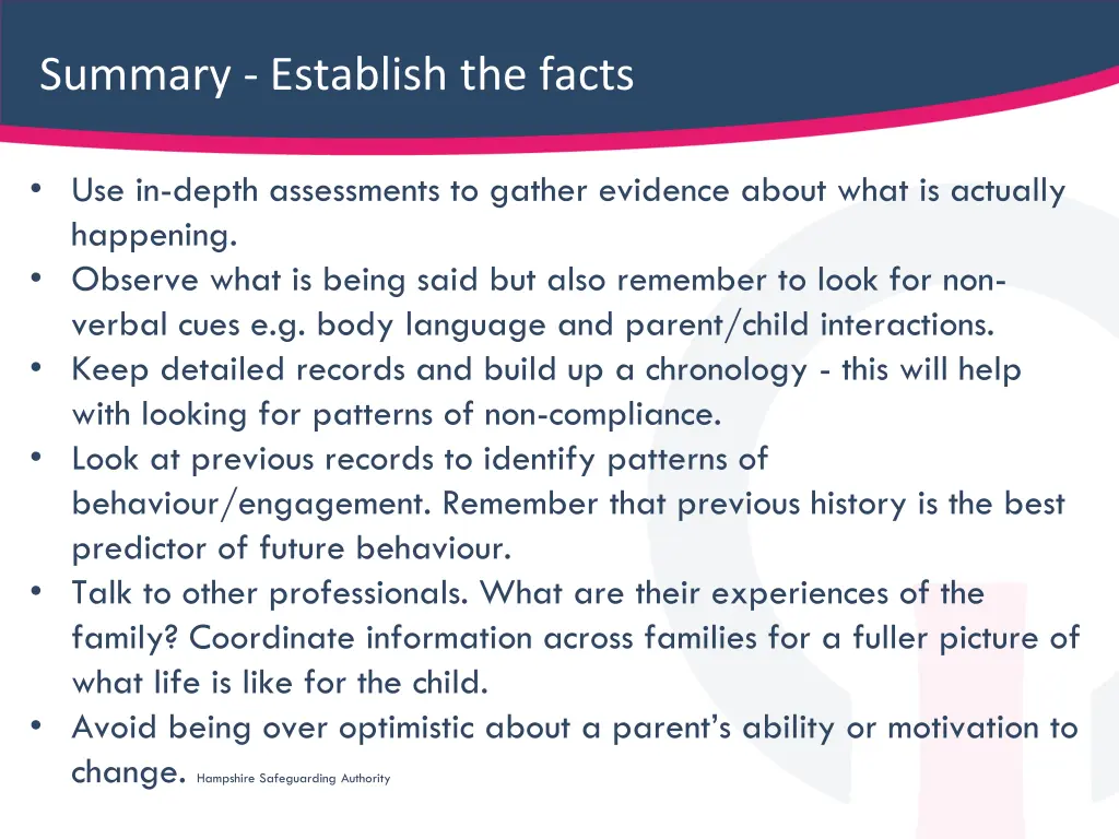 summary establish the facts