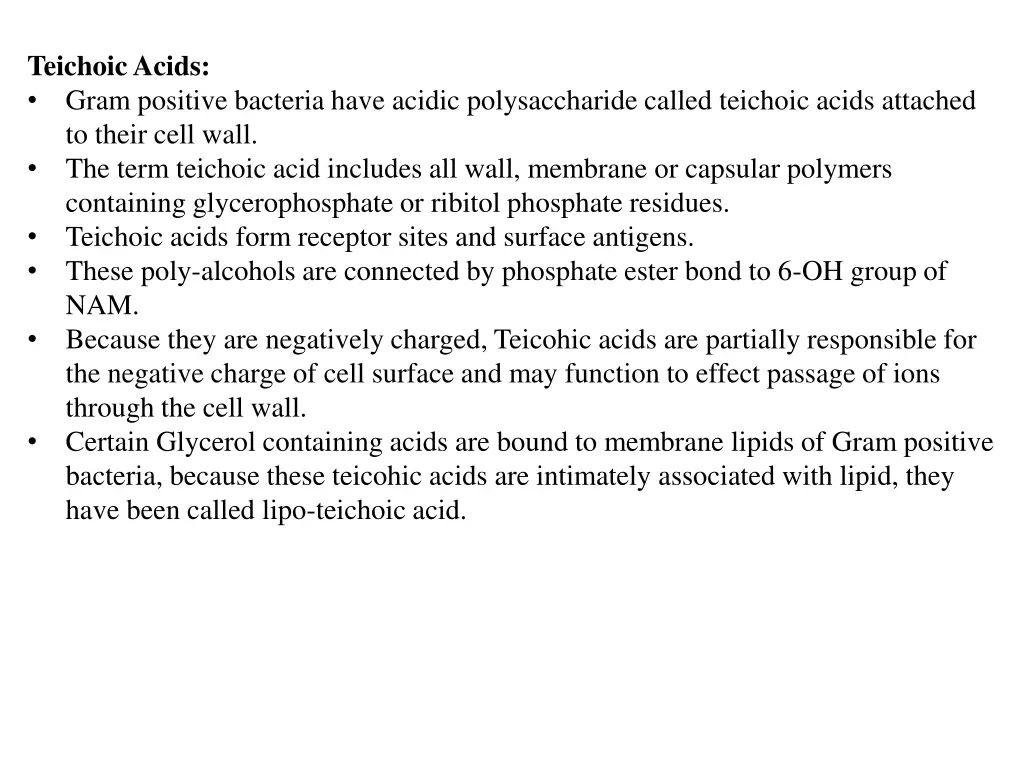 teichoic acids gram positive bacteria have acidic